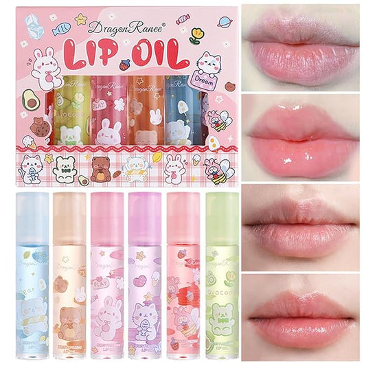 6 Pcs Roll-on Lip Gloss Set, Clear Lip Gloss Crystal Jelly Liquid Lipstick, Plumping Lip Oil Moisturizing Hydrating Non-Sticky, Nice Gift for Women Girl