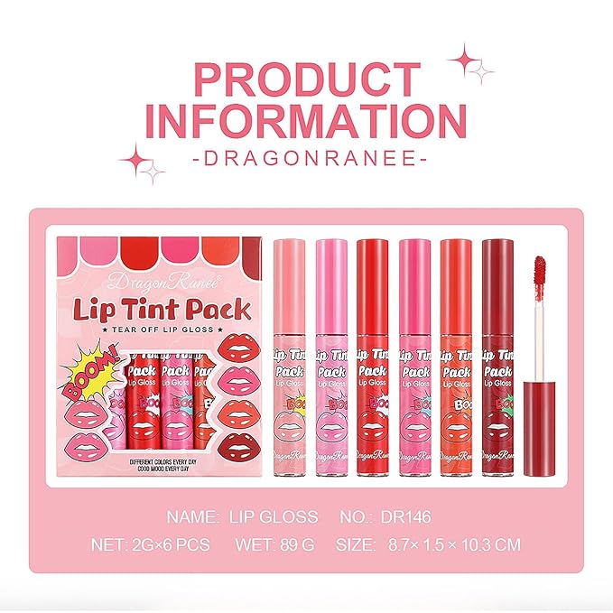 6 Colors Matte Lip Stain, Lip Liner Stain, Peel Off Lip Liner Tattoo, Long Lasting Lip Stain Waterproof for Women Girls All Skin Types, Transfer-Proof & Natural