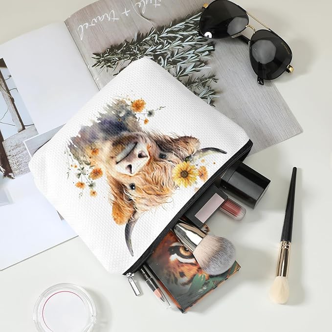 Western cosmetic bag highland cow