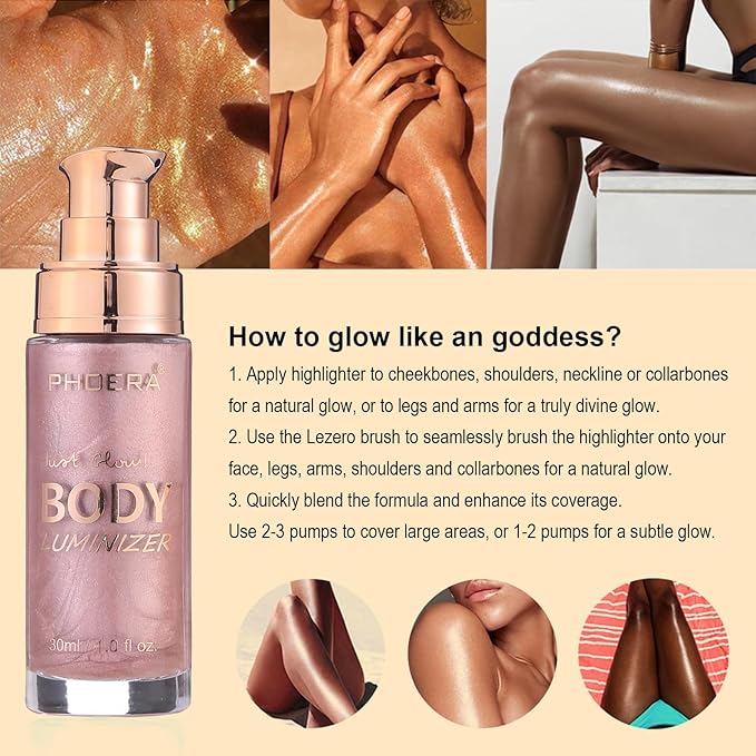 Body Shimmer Oil, Waterproof Long Lasting Moisturizing Bronze Pink #04) 1oz