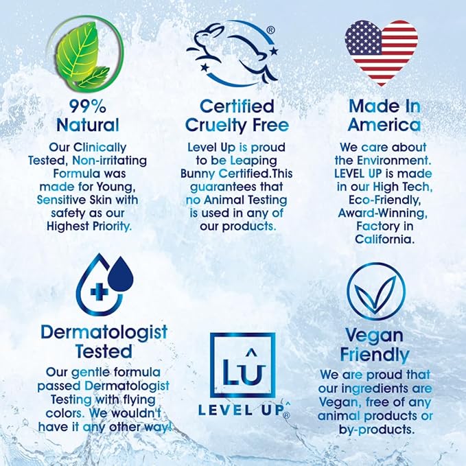 Level Up Boys Deodorant: Aluminum-Free, Alcohol-Free, Paraben-Free, 24 Hr Odor Protection, Clean Fresh Scent, Kids & Tweens, Made in the USA