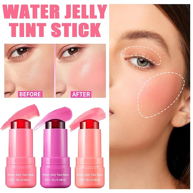 3 PCS Cooling Water Jelly Tint,Multi-Use Jelly Blush Cooling