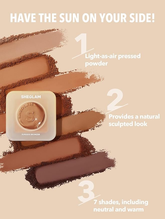 SHEGLAM Sunside Bronzer Powder Contour Long Wear Evenly Pigmented Neutral Warm Tone Sculpting Natural Matte Contour & Bronzer Face Makeup-Midsummer