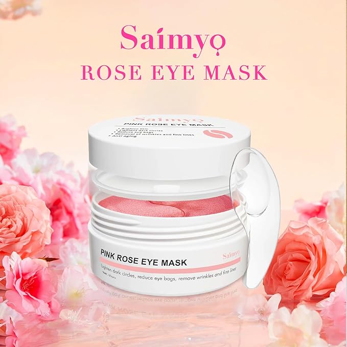 Pink Rose Eye Mask– 60 Pcs - Gold Under Eye Mask Retinol & Collagen - Puffy Eyes and Dark Circles Treatments – Look Younger and Reduce Wrinkles and Fine Lines Undereye, Improve and Firm eye