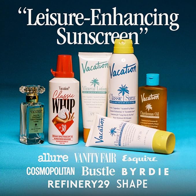 Vacation Mineral Lotion Sunscreen SPF 30 + Air Freshener Bundle, Premium Zinc Sunscreen For Sensitive Skin, Hydrating + Lightweight Mineral Based Sunscreen, Dermatologist Tested, 3.4 fl. Oz.