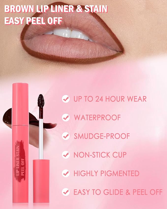 Brown Peel Off Lip Liner Stain & Clear Lip