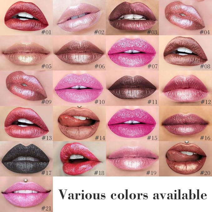 evpct Warm Pink Metallic Glitter Lip Liner and Lipstick Combo Lip Gloss Stain Set Makeup for Women Long Lasting Waterproof 24, Baby Pink Metallic Shimmer Frosted Iridescent Glossy Liquid Lipstick 12