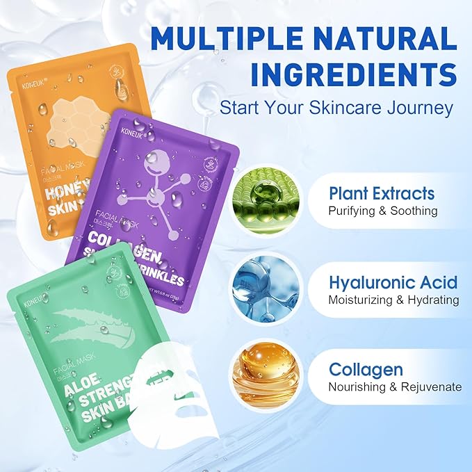 72 Pack Collagen Face Masks Skincare Set for Women, Hydrating & Moisturizing Face Mask for Skin Care, Bulk Sheet Face Masks for All Skin Types, Spa Party Gifts for Women