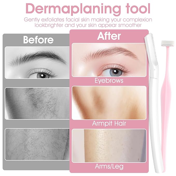 6pcs Eyebrow Razors for Women, Multipurpose Trimmers Set Precision Facial T Shape Shaver Hair Removal Tools Portable Face Exfoliating Dermaplaning Kit with Protective Cover Peach Fuzz