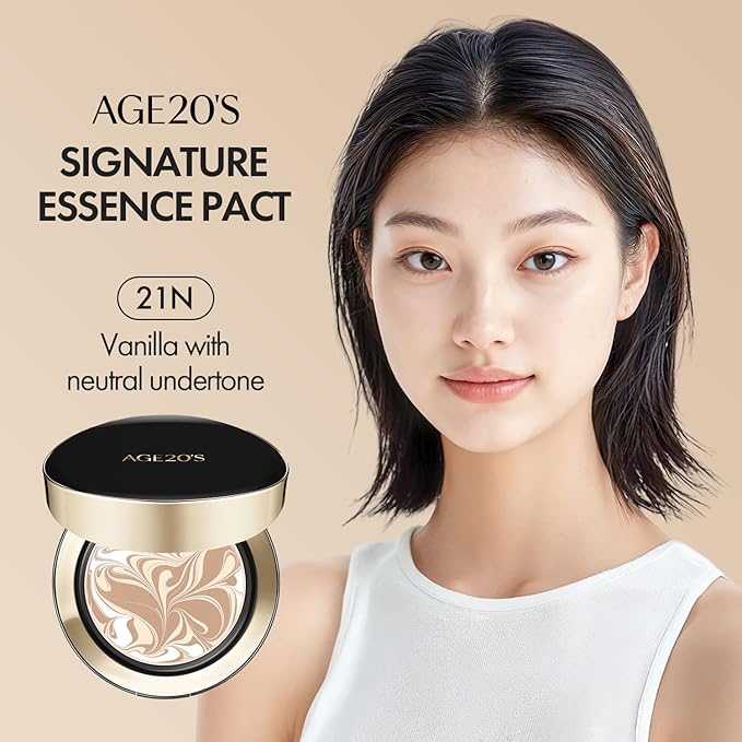 AGE20'S Signature Essence Pact SPF 50+ | Pack of 1 | 21N VANILLA | Cream Foundation, Dewy Finish, Natural Coverage | Korean Cushion Foundation