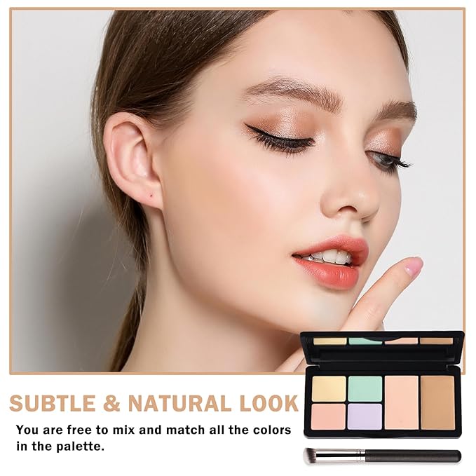 Color Corrector Palette Concealer Contour Palette Natural Brighten Long Lasting Highlighter Correcting Concealer Cream Foundation Palette For Flawless Skin Tone (Set A + Brush #270)