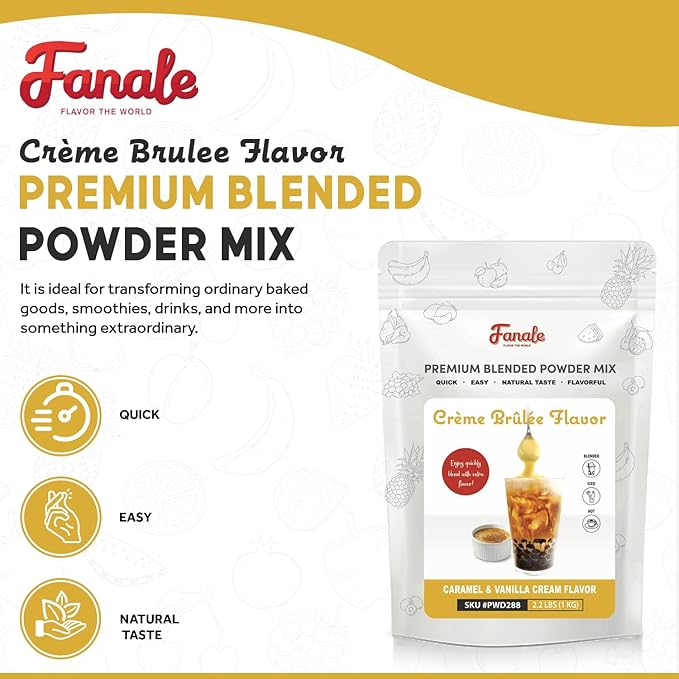 Fanale Premium Creme Brulee Bubble Tea Flavoring Powder | Perfect for Baking, Smoothies, Desserts and Drinks | Instant Flavoring Powder for Boba Milk Tea - 2.2 Pounds (Pack of 20).