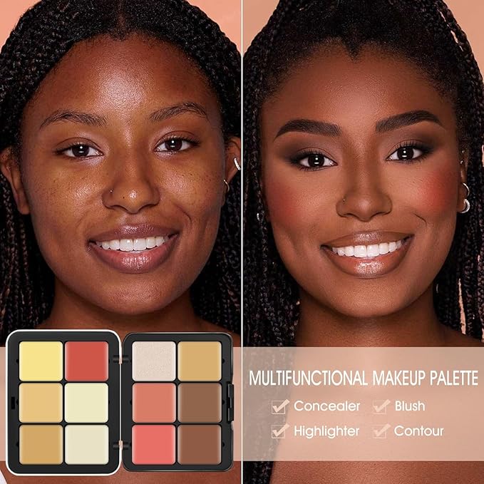 12 Colors Cream [Blush+Contour+Concealer+Highlighter] Makeup Palette for Cheeks