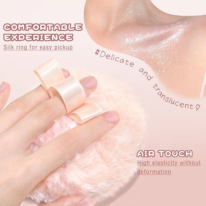 Highlighter Makeup Powder Plush Peach Ball Puff Glitter Shimmer Sparkle Loose Patting Powder for Body Face Hair Multi-Use High Gloss Shine Bright Illuminator Makeup Glossy Diamond Glow