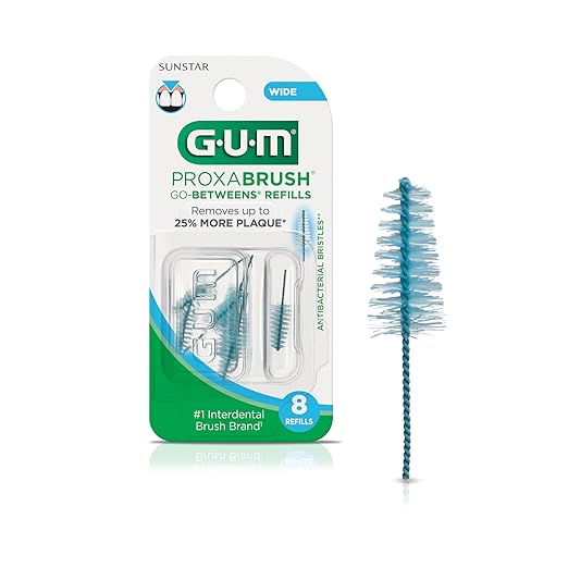 GUM Proxabrush Go-Betweens Refills - Wide - Compatible with GUM Permanent Handle - Reusable Interdental Brushes - Soft Bristled Dental Picks, 8 Count