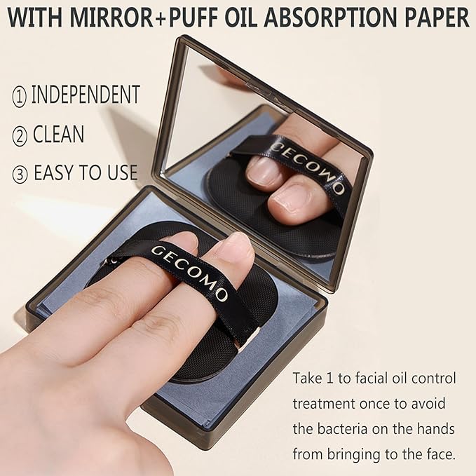 Natural Bamboo Charcoal Facial Oil Blotting Paper,100pcs Oil Blotting Sheets with Portable Mirror & Makeup Puff for Oily Face Skin,Oil Control Film Easy Take Out Handy Friendly Oil Absorbing Tissues