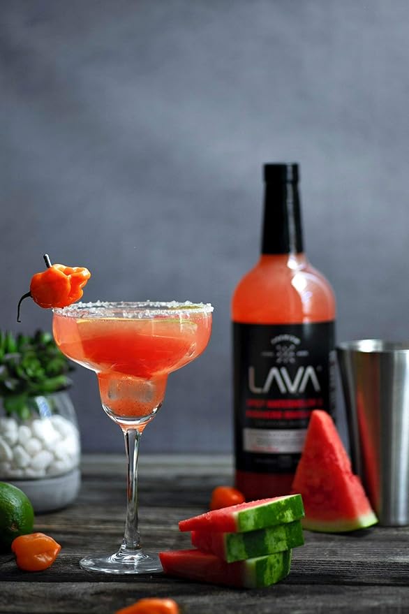 LAVA Premium Spicy Watermelon Habanero Margarita Mix, Cold-Pressed Organic Watermelon, Agave, Habanero, No Artificial Sweeteners, Lots of Flavor, Ready to Use, 1-Liter (33.8oz) Glass