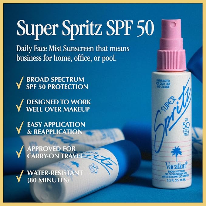 Vacation Super Spritz SPF 50 Sunscreen Face Mist 3-Pack, Daily Face Sunscreen Spray, SPF Face Spray, Sunscreen Spray for Face, Face Mist Sunscreen, 2.2 fl. Oz. (Pack of 3)