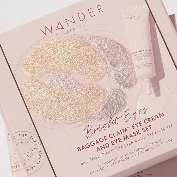 Wander Beauty Bright Eyes Baggage Claim Set - Skin Care Gift Set Includes Award-Winning Under Eye Masks & Eye Cream - The Perfect Gift for Brighter Under Eyes - Clean Beauty Gifts for Women - 0.33 oz