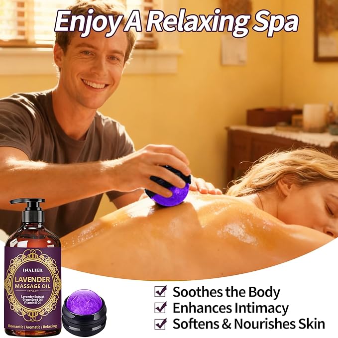 Body Massage Oil with Ball, 3 Pack Cellulite,Lymphatic Drainage-Ginger Oil Sore Muscle Arnica Oil & Lavender Oil