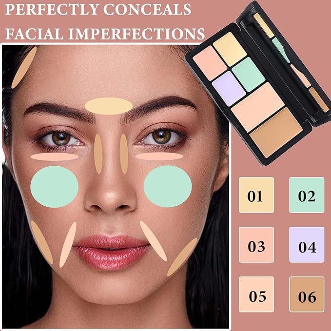 Color Correcting Concealer Palette,Concealer Contour Palette Long Lasting Makeup Cream Contour Palette,Contouring Foundation Highlighting Corrector Concealer Palette for Dark Circles & Blemish(#01)