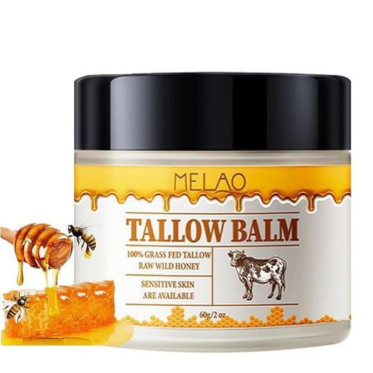 Whipped Beef Tallow and Honey Balm, Grass Fed Grass Finished Face Cream for All Skin Types - Grass-Fed Beef Tallow & Raw Wild Honey Blend - All-Natural Moisturizer for Face & Body, 2 OZ