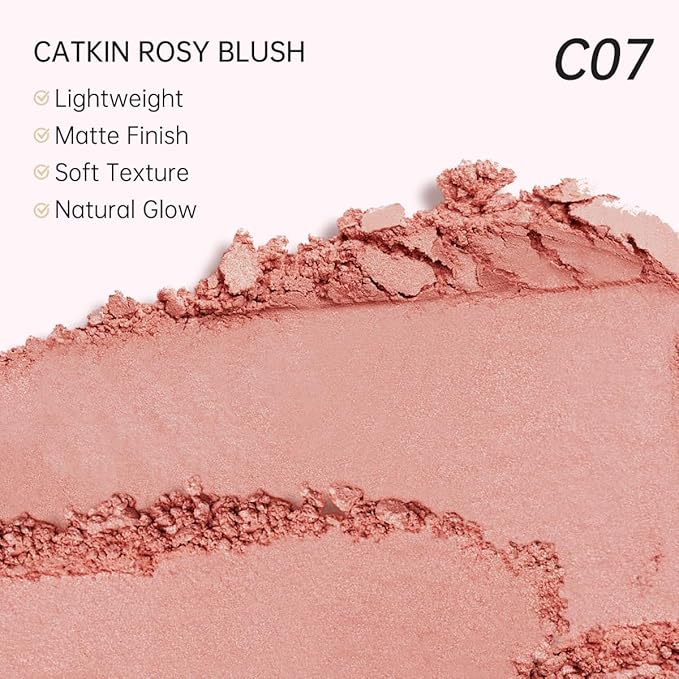CATKIN Cheek Powder Blush Baked Pink Makeup Blusher Creamy Light Weight Long Lasting Natural Finish 10g (C07 Limerence)