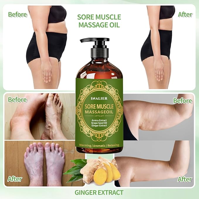 Body Massage Oil with Ball, 3 Pack Cellulite,Lymphatic Drainage-Ginger Oil Sore Muscle Arnica Oil & Lavender Oil