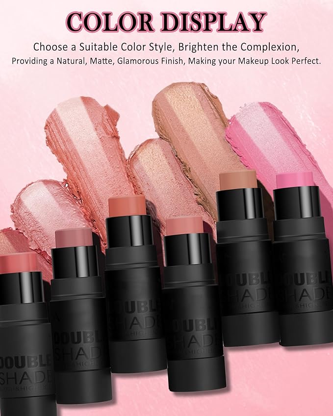 Cream Blush Stick Makeup for Cheeks, Multi Blush & Highlighter Contour Stick, Long Lasting Waterproof Creme Blush Bronzer Stick, Lightweight Matte and Dewy Finish, Face Shaping Makeup for Women-05