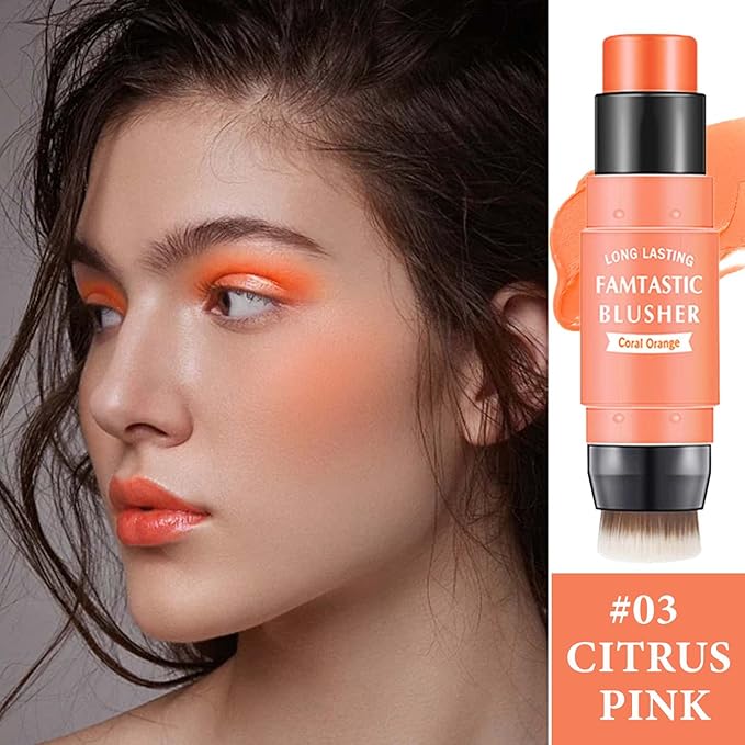 Cream Blush Stick,Blush Stick for Cheeks with Contour Citrus Pink）