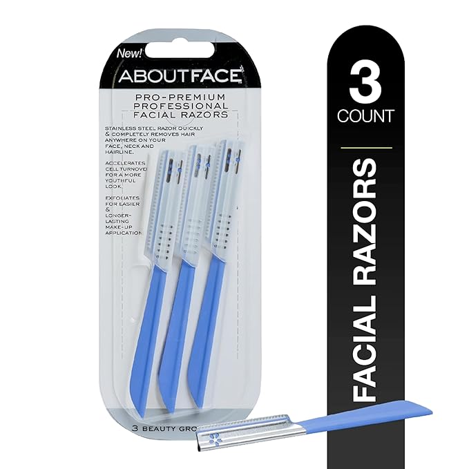 About Face Pro-Premium Facial Razors - 3 Beauty Groomers for Hair Removal, Ideal for Shaving, Exfoliating, Dermaplaning and Brow Shaping, Japanese Stainless Steel Gently Removes Facial Hair