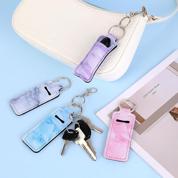 4Pcs Chapstick Holder Keychain, Lip Balm Sleeve Pouch, Chapstick Holder With Clip, Lip Balm Holder, Stocking Stuffers Gift for Women(Pink, Gray, Purple, Blue)