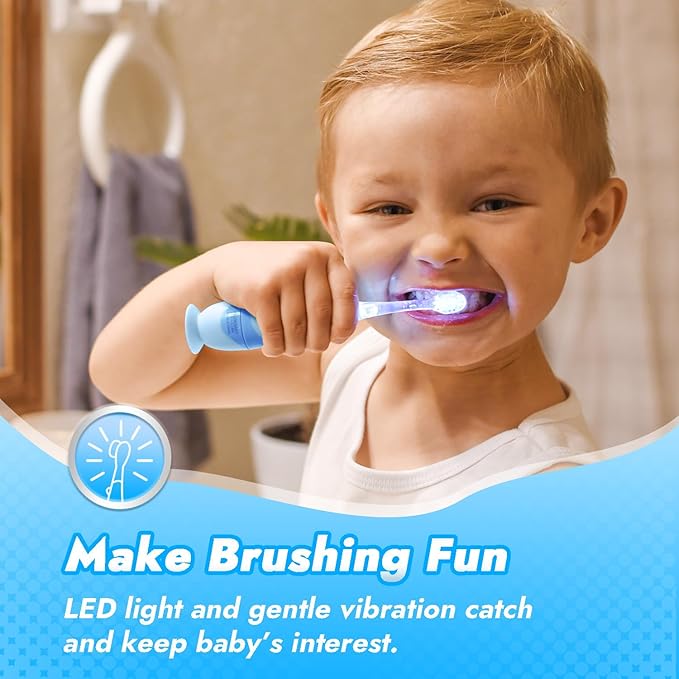Papablic Toddler Sonic Electric Kids Toothbrush for Ages 1-3 Years, Baby Electric Toothbrush with Cute Penguin Cover and Smart LED Timer, 2 Brush Heads (Pippin)