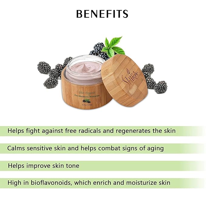 Shir-Organic Pure Blackberry Moisturizer Helps Fight Against Free Radicals Smooth Even Texture Regenerates the Skin for Normal to Dry & Sensitive Skin Type (15ml)