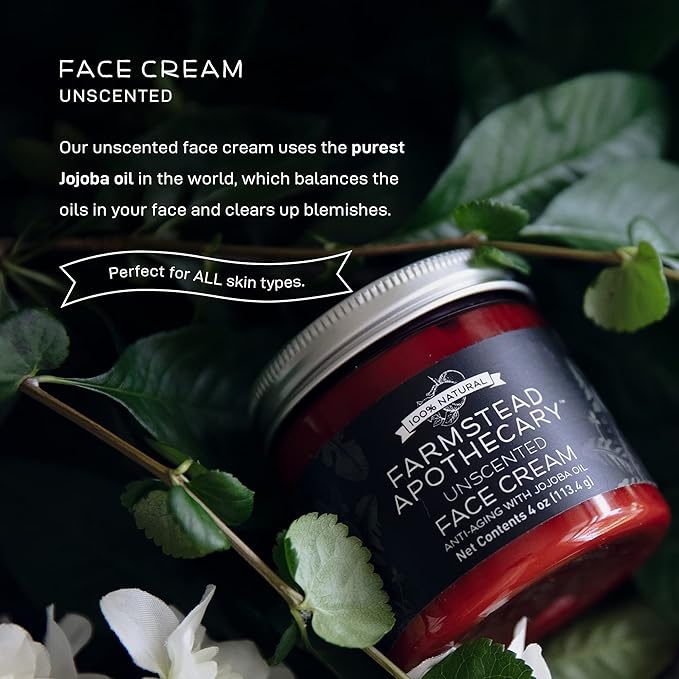 Farmstead Apothecary 100% Natural Anti-Aging Face Cream with Jojoba Oil, 4 oz (Unscented)