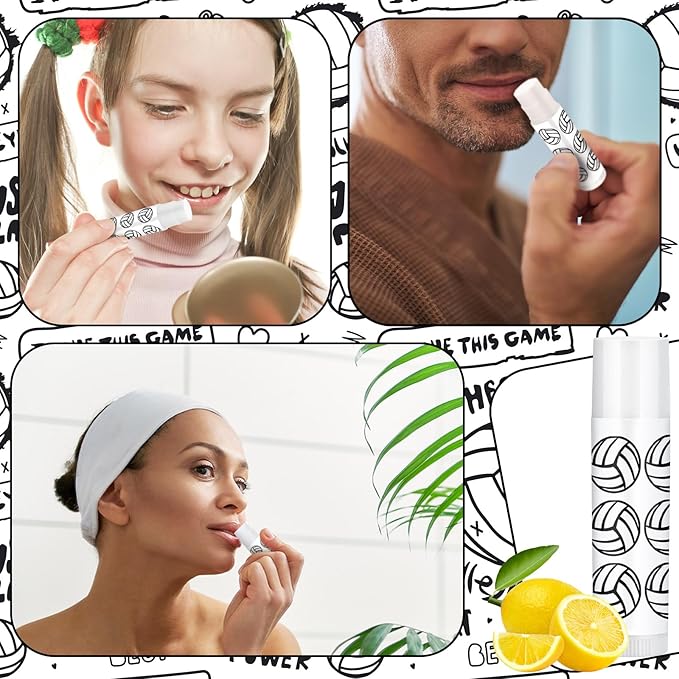 24 Pcs Volleyball Lip Balm Volleyball Team Gifts Volleyball Party Favors Volleyball Lip Balm Gift for Volleyball Team Volleyball Party Guest Supplies (White)