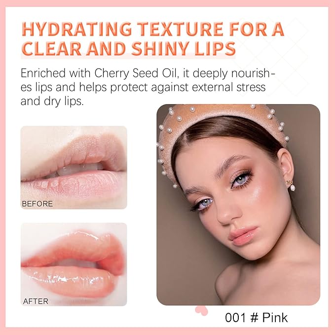 Hydrating Lip Glow Oil, Plumping Watery Lip Gloss, Refreshing Moisturizing Lip Oil Tinted Lip Balm, Lasting Nourishing Revitalizing Lip Tint Lip Care (01# Pink)