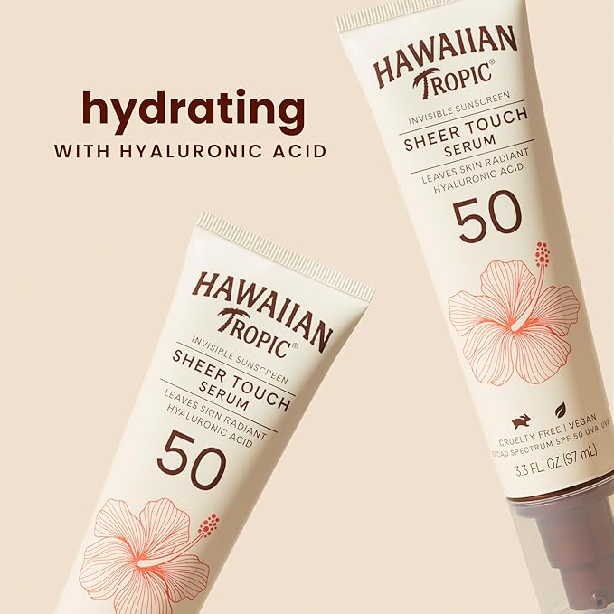 Hawaiian Tropic Sheer Touch Body Serum SPF 50, 3.3oz | Hyaluronic Acid Serum, Travel Size Sunscreen SPF 50, 3.3oz