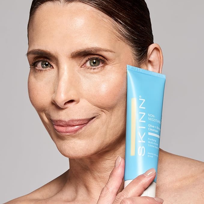 SKINN Daily Evening Face Wash, Multi-Action Cream, Olive & Enzyme Cleanser, 4oz - Facial Cream for Removing Makeup, Impurities & Dead Skin Cells