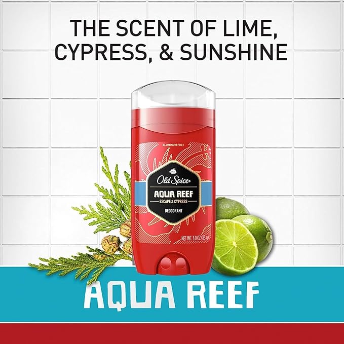 Old Spice Aluminum Free Deodorant for Men, 24/7 Odor Protection, 24/7 Freshness & Lasting Scent, Aqua Reef with Cypress Scent, 3.0 oz with Travel Size Swagger Body Wash (Pack of 4)
