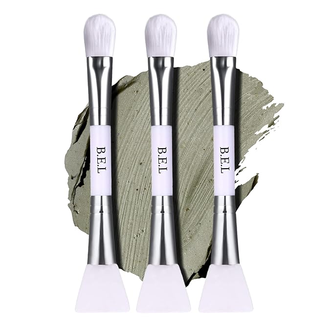 Bare Essentials Living Clay Face Mask Brush (3 Pack, White) Dual Soft Silicone Face Mask Applicator Brush Tool, Great Facial Essentials, Moisturizer Applicator & Skincare Brush for Facials