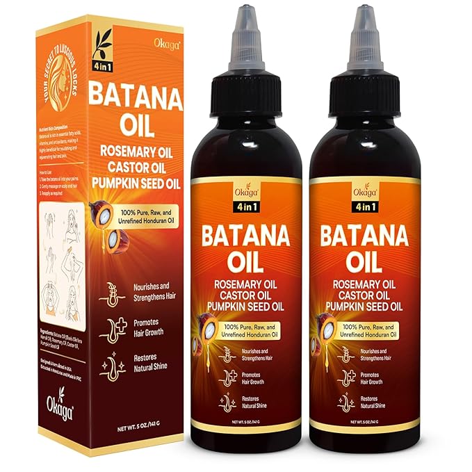 Batana Oil for Hair Growth with Rosemary, Castor, and Pumpkin Seed Oils, 100% Pure Unrefined Honduran Formula, Strengthens, Nourishes, Revives Scalp & Strands, Natural Care for All Types (2PK)