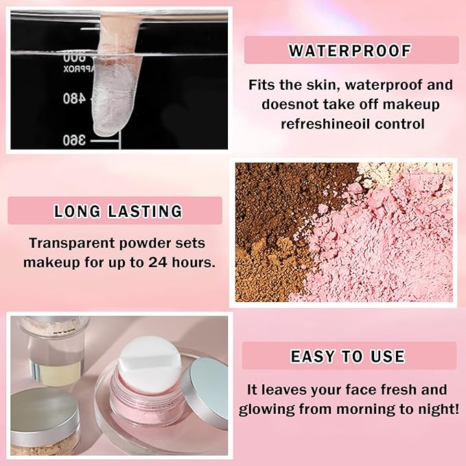 Pink Setting Powder Loose Powder Shimmer Finishing Powder Ultimate Blurring Setting Powder Long Lasting Oil Control Loose Face Powder for All Skin Tones-02 Pink