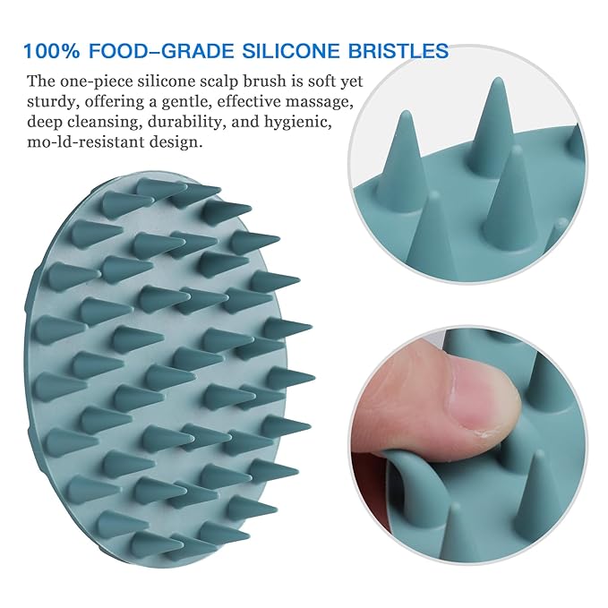 INNERNEED Scalp Massager Shampoo Brush, Wet & Dry Manual Scalp Care Head Scrubber Hair Washing, Soft Silicone Bristles, for Hair Growth, Dandruff Removal (Dark Green)