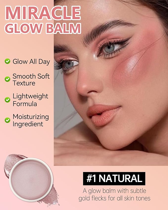 Multi Glow Balm,Miracle Glow Balm Tinted Face Creamy Blush for Women Cheek Lip Eye,Hydrating Lightweight & Blendable Color,Shimmer Blusher Facial Makeup,Mother's Day Gift for Women Girl-01Natural