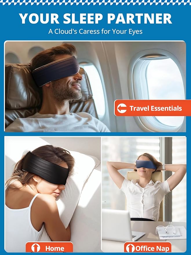 Sleep Mask, Eye Mask for Sleeping, Upgrade Ultra-Soft Blackout Eye Cover for Women Men, Wider Adjustable Strap for Side Sleeper, Travel, Nap, Yoga, Relief Eye, Black