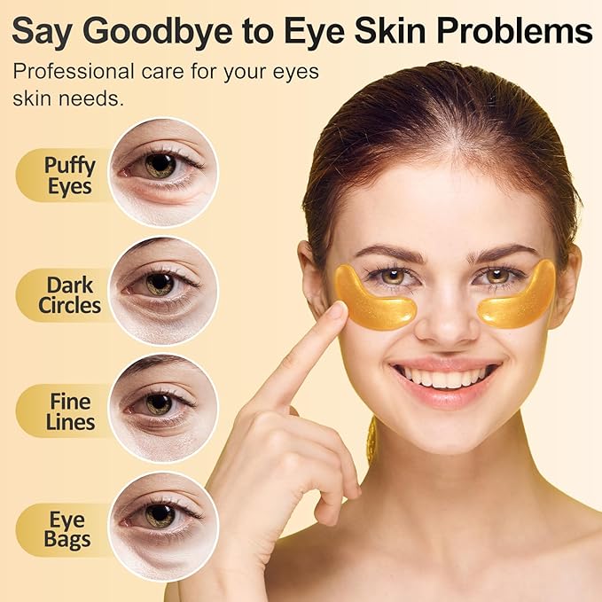 Under Eye Patches (25 Pairs) - 24K Gold Eye Masks Enriched with Abundant Collagen | Diminish Dark Circles and Puffiness | Anti-Aging, Smooth Fine Line, Nourish Skin - Gifts for Women Skin Care