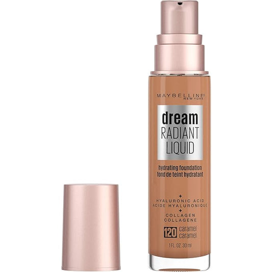 Maybelline Dream Radiant Liquid Medium Coverage Hydrating Makeup, Lightweight Liquid Foundation, Caramel, 1 Fl; Oz