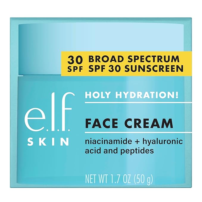 e.l.f. Holy Hydration! Face Cream, Broad Spectrum SPF 30 Sunscreen, Moisturizes & Softens Skin, Quick-Absorbing & Ultra-Hydrating,1.7 Ounce