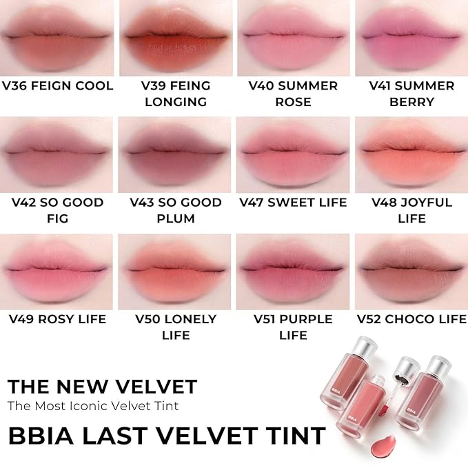 BBIA Last Velvet Tint NEW - Soft Creamy Matte Finish Lip Stain, Blur Effect & Velvety Texture, Long-Lasting, High Pigment, Non-Drying, Vegan, Korean Lip Makeup (V41 SUMMER BERRY, Pack of 1)